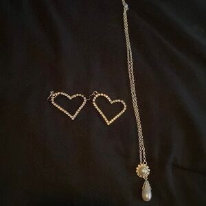 Necklace and heart earrings